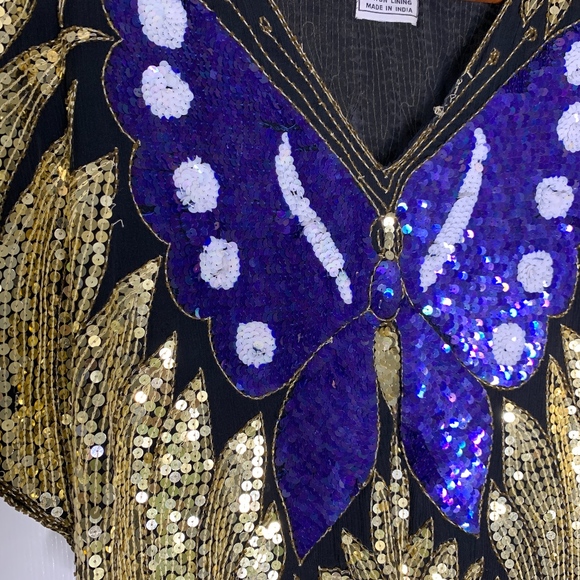 Vintage Pure Silk Sequin Butterfly Top - Picture 4 of 8